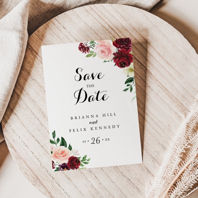 Burgundy Spring Floral Save the Date Postcard (Creator Uploaded)