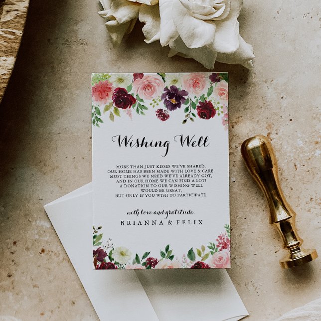 Burgundy Spring Floral Wedding Wishing Well Enclosure Card (Creator Uploaded)