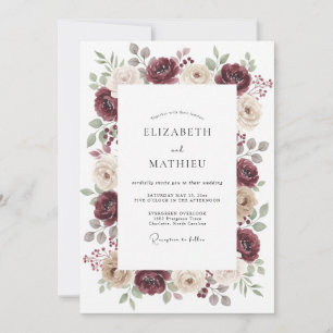 Burgundy Stately Autumn Wedding Invitation