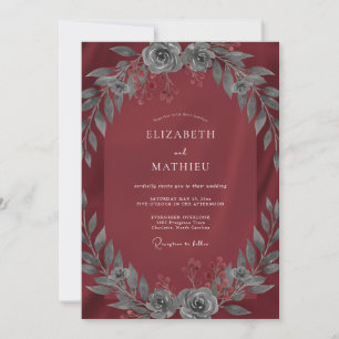 Burgundy Stately Winter Wedding Invitation