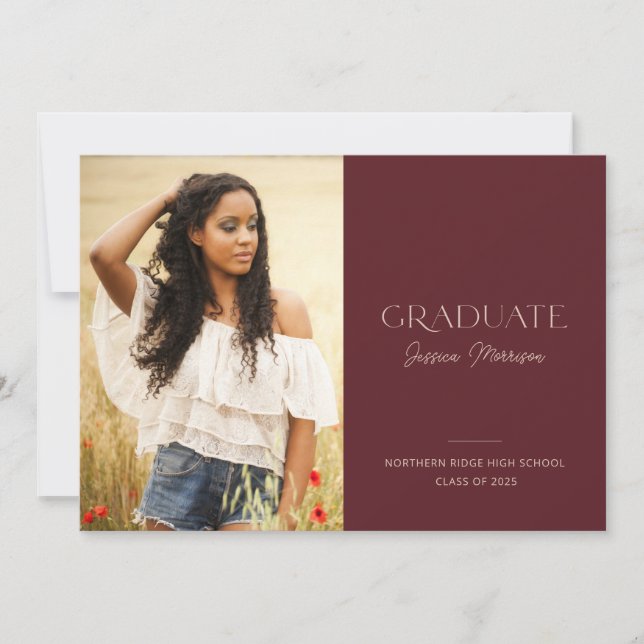 Burgundy Statement Name 1-Photo Graduation Party Invitation (Front)