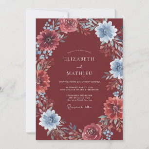 Burgundy Steel Ranunculus Eucalyptus Wedding Invitation