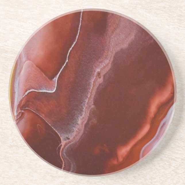 Burgundy Stone Marble Red Abstract Fluid art Coaster (Front)