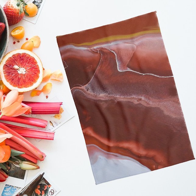 Burgundy Stone Marble Red Abstract Fluid Kitchen Tea Towel (Creator Uploaded)