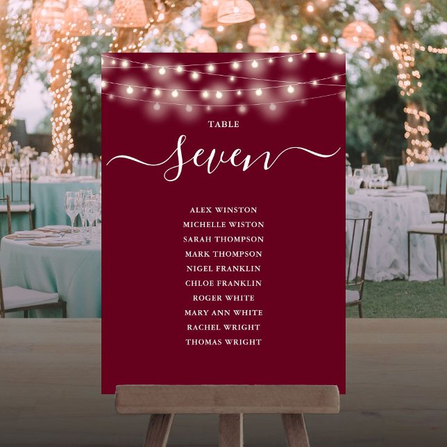 Burgundy String Light Table Number Seating Chart (Burgundy String Light Table Number Seating Chart)