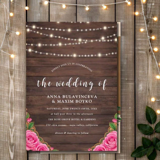 Burgundy String Lights Floral Lights Wedding Invitation (Creator Uploaded)
