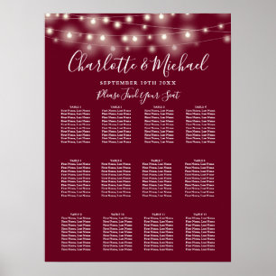 Burgundy String Lights Wedding Seating Chart