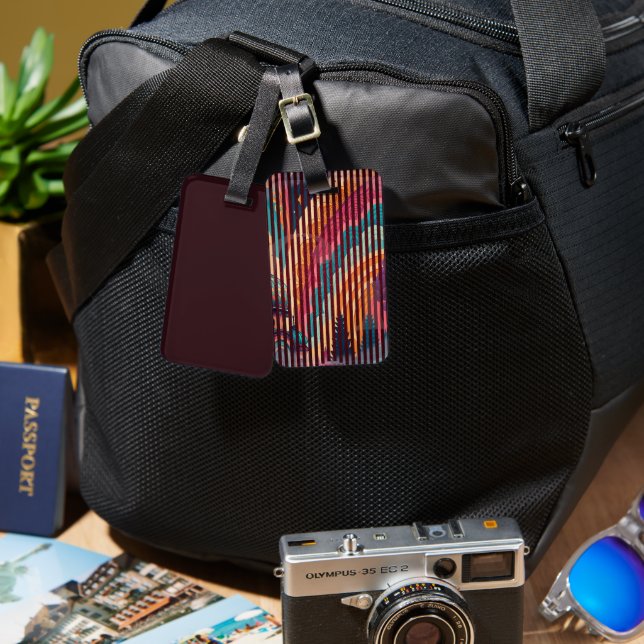 Burgundy Stripe Fantasy Luggage Tag – Customisable (Front & Back)