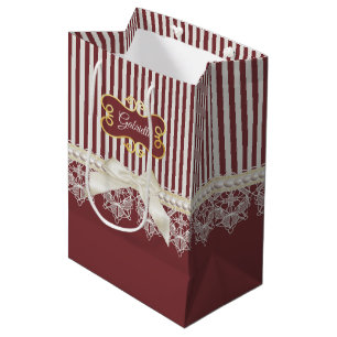 Burgundy Stripe Lace Name Medium Gift Bag