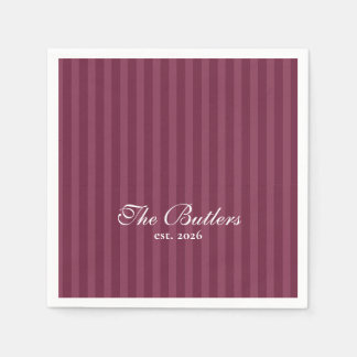 Burgundy Striped Last Name Napkins