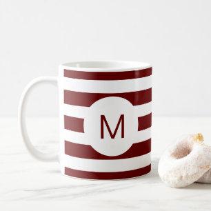Burgundy Striped (or Custom Colour) Monogram Coffee Mug