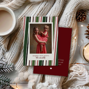 Burgundy Striped Photo Christmas and Holiday Card