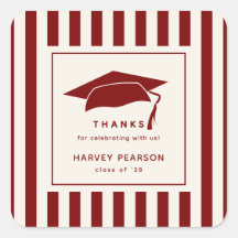 Burgundy Stripes Custom Graduation Party Thank You