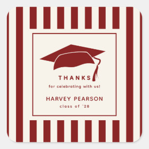 Burgundy Stripes Custom Graduation Party Thank You Square Sticker
