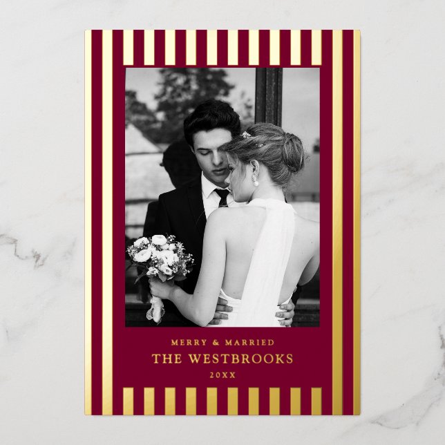 Burgundy Stripes  Foil Holiday Card (Front)