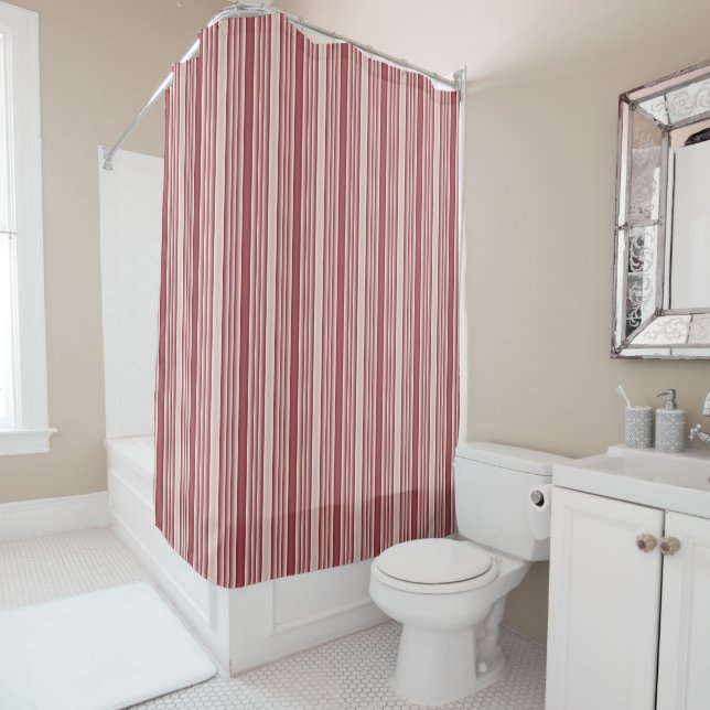 Burgundy Stripes Shower Curtain (In Situ)