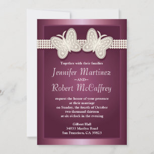 Burgundy Studded Butterfly Wedding Invitations