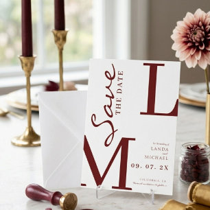 Burgundy Stylish monogram wedding Save The Date