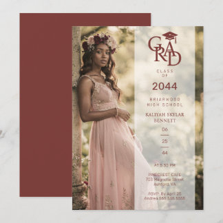 Burgundy Stylish Photo Graduation Party TMF26 Invitation