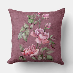Burgundy Suede Floral Throw Pillow
