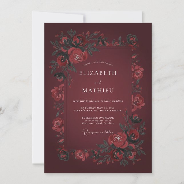 Burgundy Sultry Winter Wedding Invitation (Front)