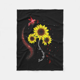 Burgundy Sunflower Brain Aneurysm Awareness  Fleece Blanket