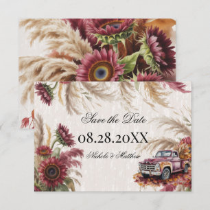 Burgundy Sunflower & Pampas Grass Save the Date