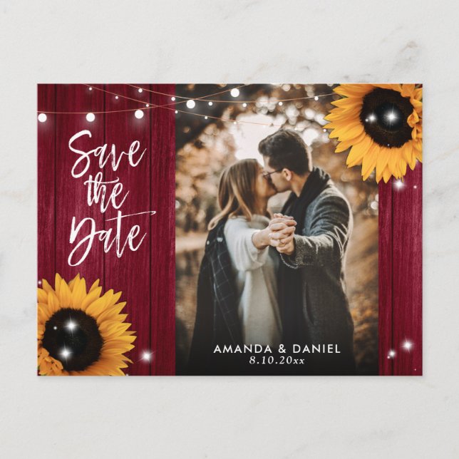 Burgundy Sunflower Save The Date Photo Postcard (Front)