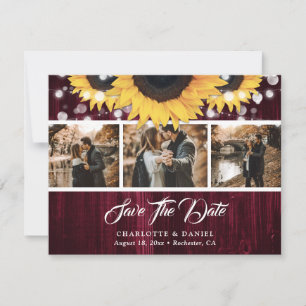 Burgundy Sunflower String Lights Photo Wedding Save The Date