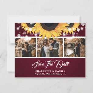Burgundy Sunflower String Lights Photo Wedding Save The Date