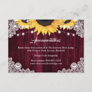 Burgundy Sunflower Wedding Hotel Accommodation Enclosure Card