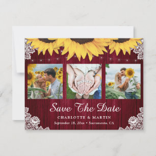 Burgundy Sunflower Wedding Photo Save The Date