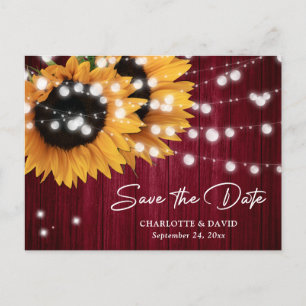 Burgundy Sunflower Wedding Save The Date Postcard
