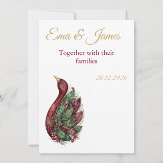 Burgundy swan wedding invitation -gold monogram