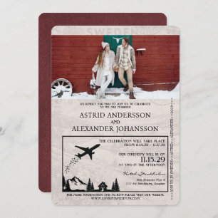 Burgundy Sweden Passport Wedding Invitation