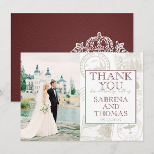 Burgundy Sweden Wedding Photo Thank You Card