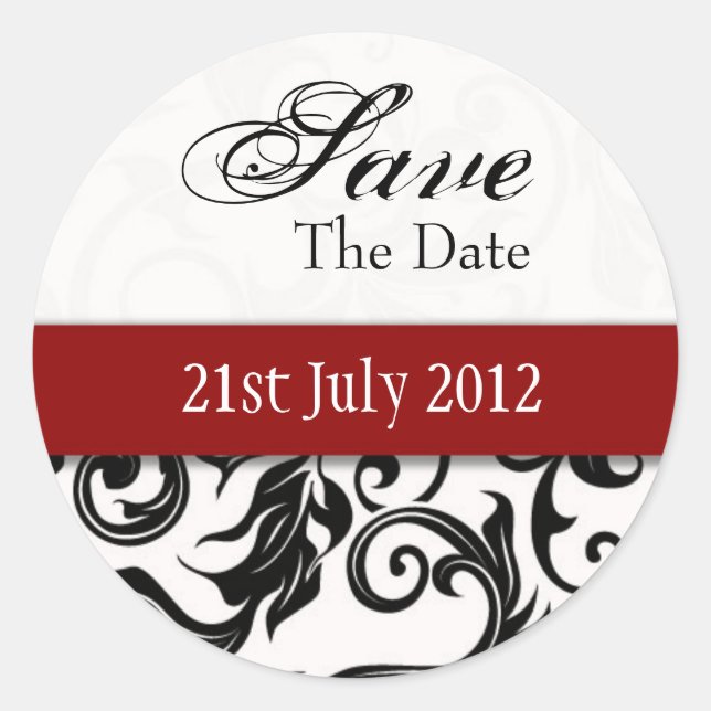 Burgundy Swirl Save The Date Sticker (Front)