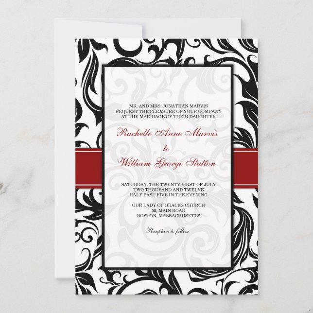 Burgundy Swirl Wedding Invitation (Front)