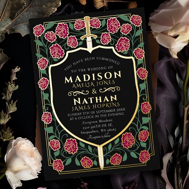 Burgundy Sword Shield Monogram Fantasy Wedding  (Creator Uploaded)