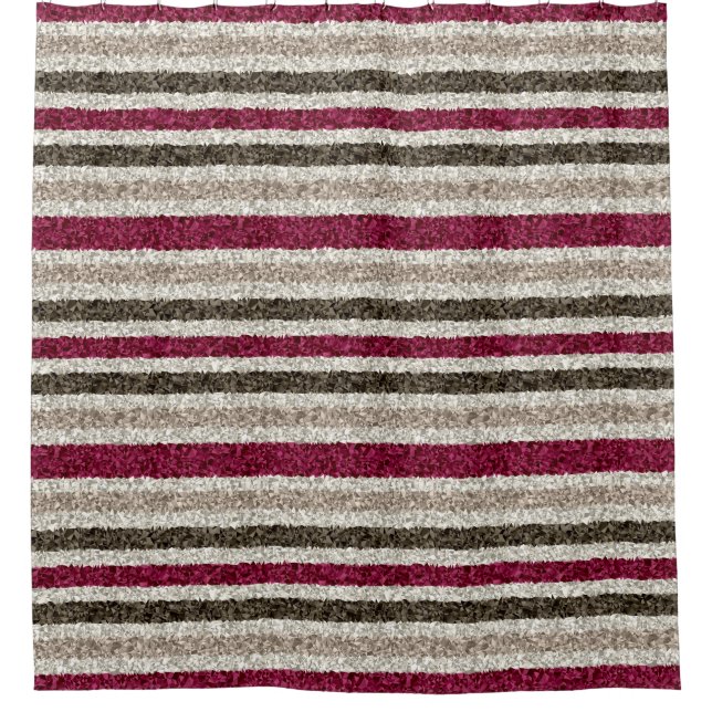 Burgundy, Tan, and Brown Stripes Shower Curtain (Front)
