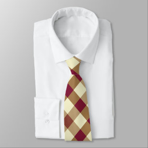 Burgundy, Tan, and Cream Diagonal Gingham Pattern  Tie