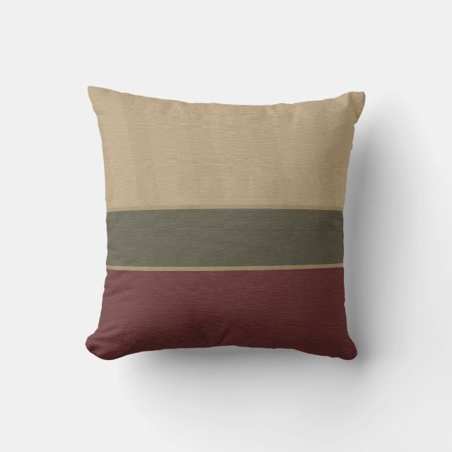 Burgundy Tan Colorblock Pattern Throw Pillow (Front)