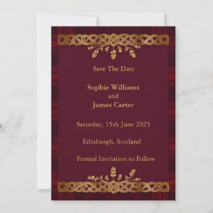 Burgundy Tartan Thistle Save The Date Card