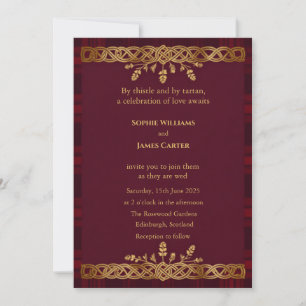 Burgundy Tartan Thistle Wedding Invitation