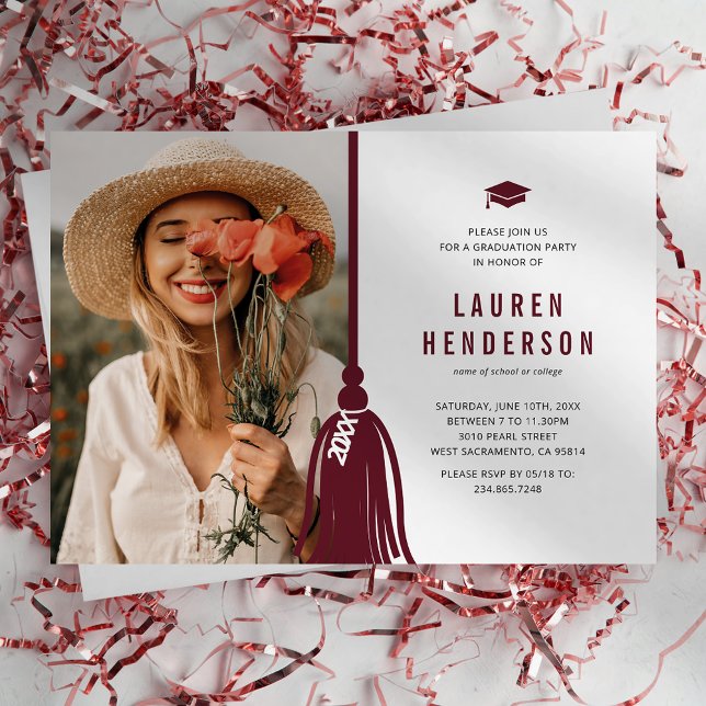 Burgundy Tassel Photo Graduation Party Invitation (Creator Uploaded)