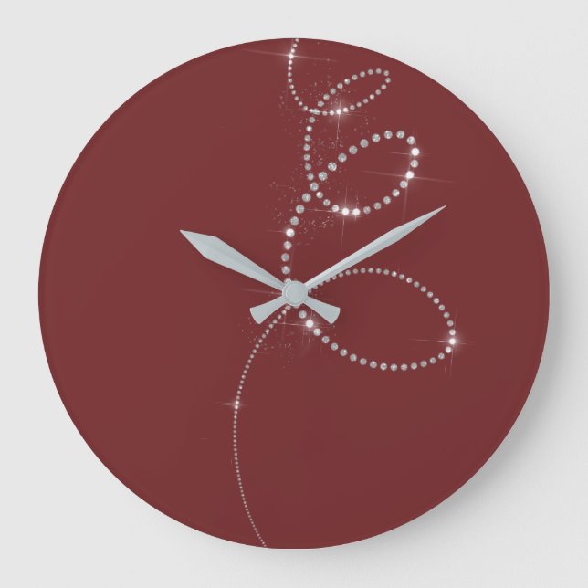 Burgundy Teal Crystals Grey Infinity Diamond Large Clock (Front)