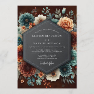 Burgundy Teal Dutch Bloom Wedding Invitation
