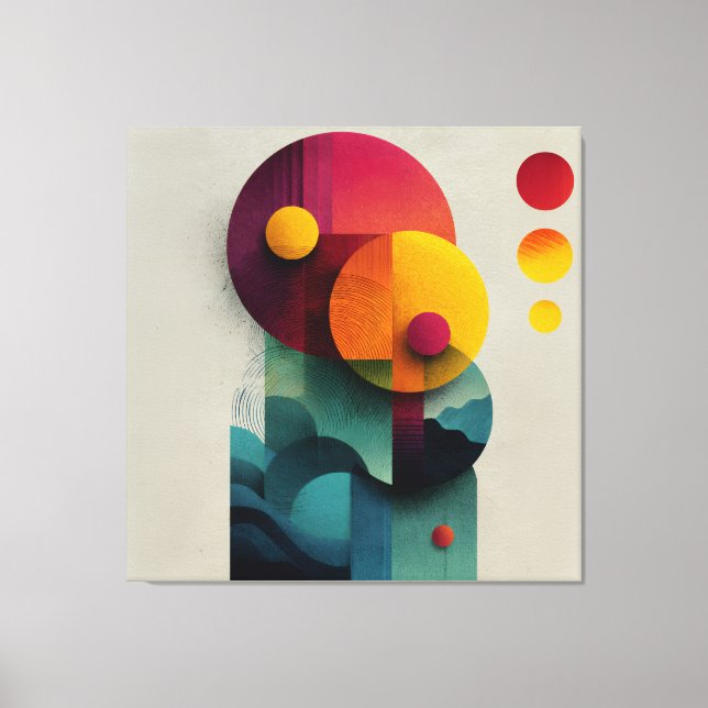 Burgundy Teal Geometric Circle Layers Canvas Print (Front)