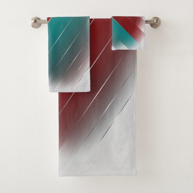 Burgundy teal on grey bath towel set (Insitu)