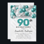 Burgundy Teal Silver Balloon Glitter 90th Birthday Invitation<br><div class="desc">Modern Glam Teal Green Silver Balloon Glitter Sparkle Any Age Birthday Invitation</div>